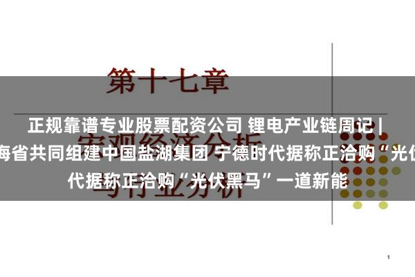 正规靠谱专业股票配资公司 锂电产业链周记 | 中国五矿拟与青海省共同组建中国盐湖集团 宁德时代据称正洽购“光伏黑马”一道新能