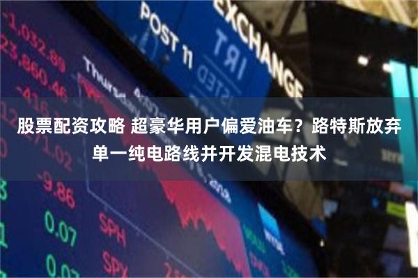 股票配资攻略 超豪华用户偏爱油车？路特斯放弃单一纯电路线并开发混电技术